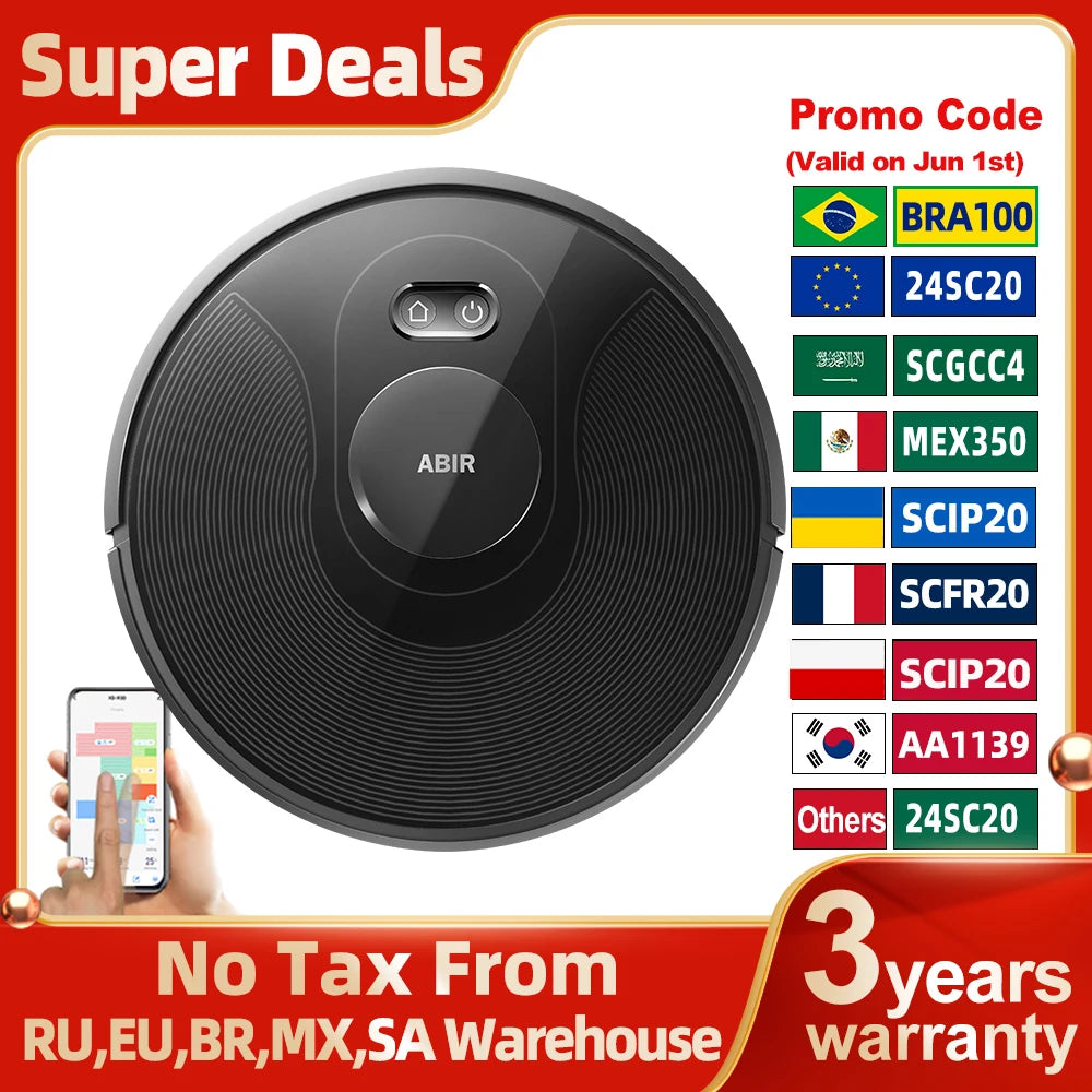 ABIR X8 Robot Vacuum Cleaner ,Laser System, Multiple Floors Maps, Zone Cleaning,Restricted Area Setting for Home Carpet Cleaning