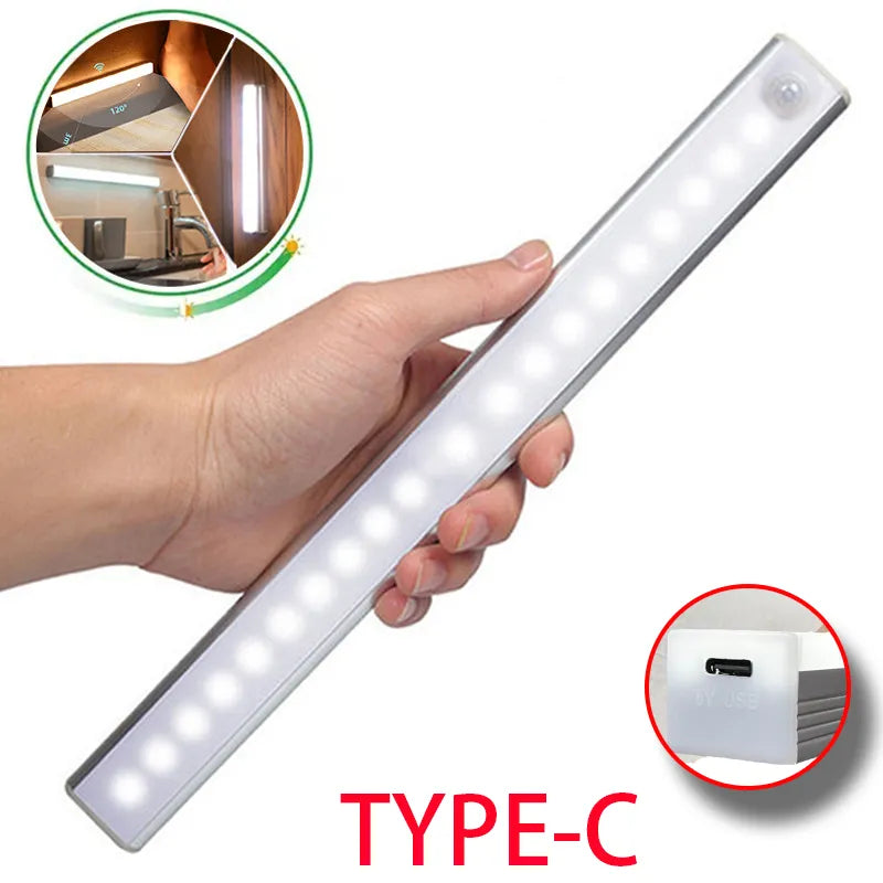 Motion Sensor Light Wireless LED Night Light Type C Rechargeable Light Cabinet Wardrobe Lamp Staircase Backlight For Kitchen LED